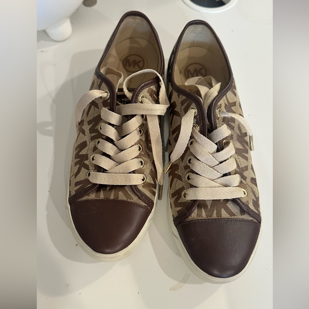 Michael Kors Tan and Brown Lace-Up Sneakers